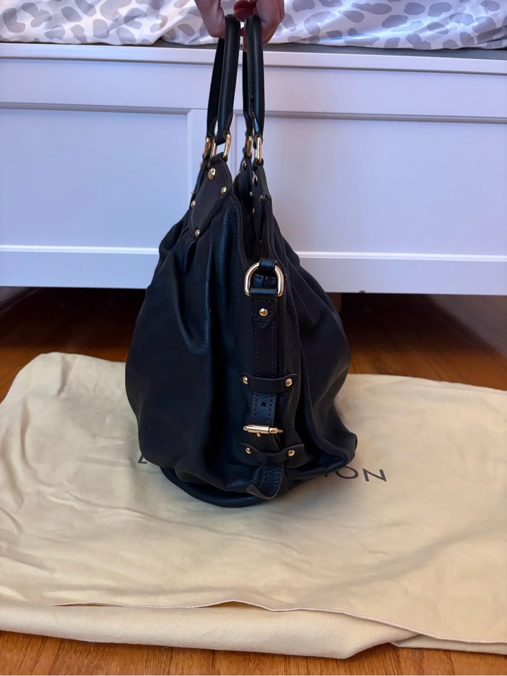 Louis Vuitton Black Leather Mahina L Hobo Bag, Comes With Original Dust Bag